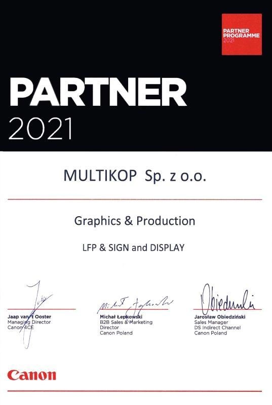 Certyfikat Canon Partner 2021